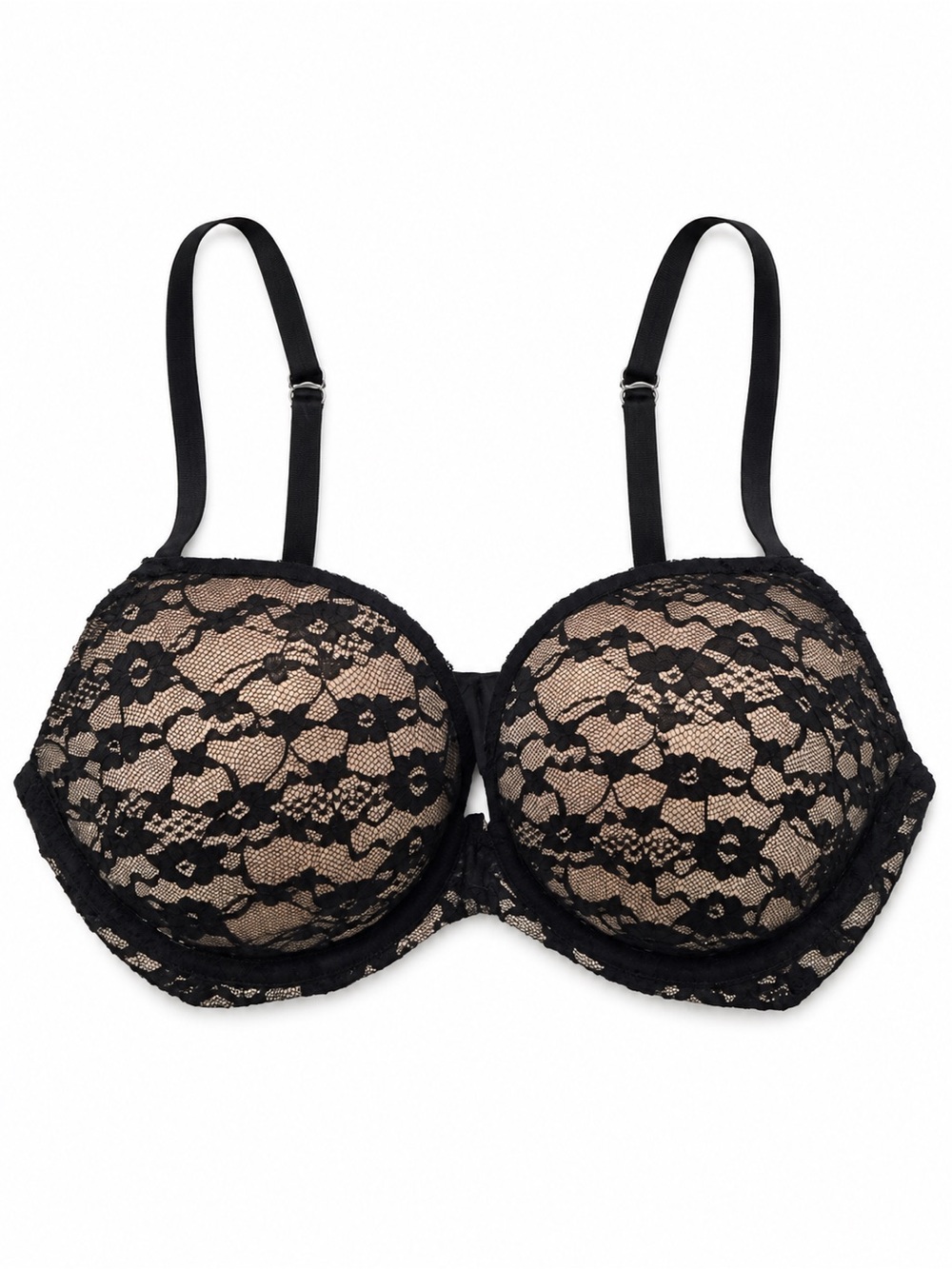Victoria's Secret Black Lace Overlay Nude-Lined T-Shirt Bra